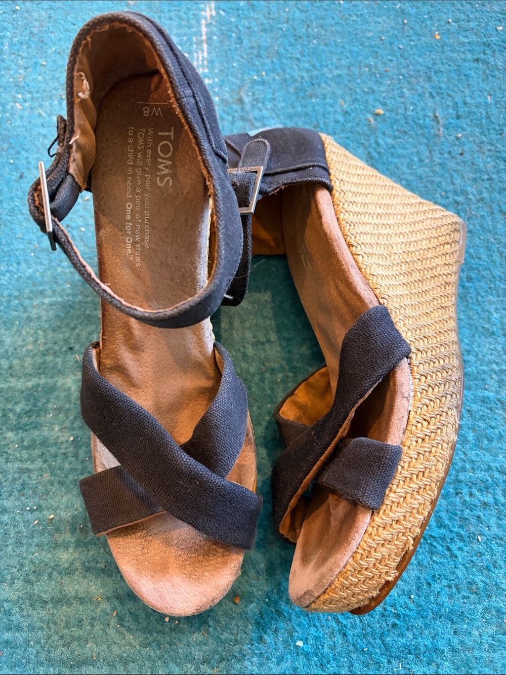 TOMS Black Canvas Espadrille Wedge Sandals